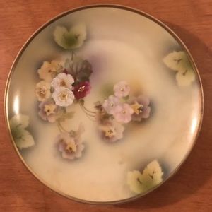 Antique Silesia Plate Germany Floral Hand-Painted 6 1/2” D Gold Rim Cottagecore